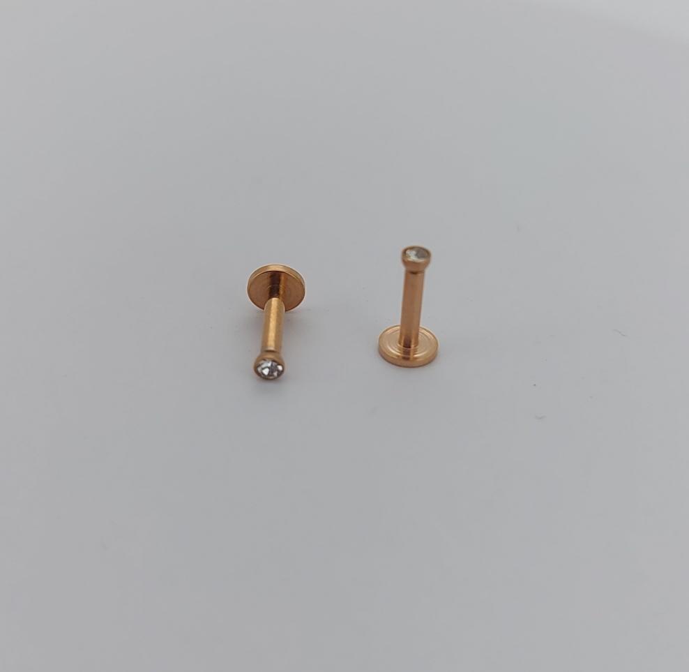 PVD Crystal Labrets 1.2mm(16g) Internally Threaded - gold & rose gold