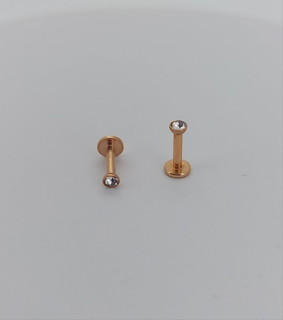 PVD Crystal Labrets 1.2mm(16g) Internally Threaded - gold & rose gold