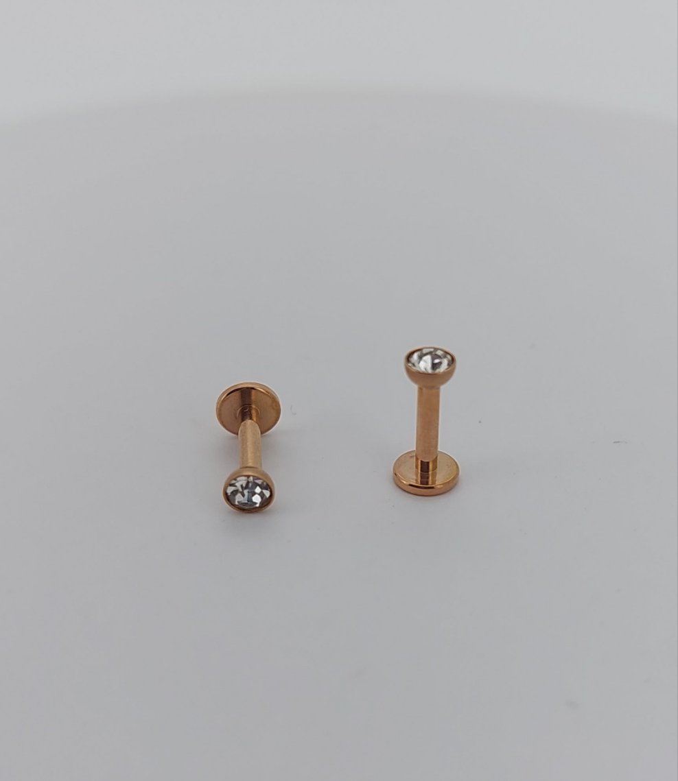 PVD Crystal Labrets 1.2mm(16g) Internally Threaded - gold & rose gold