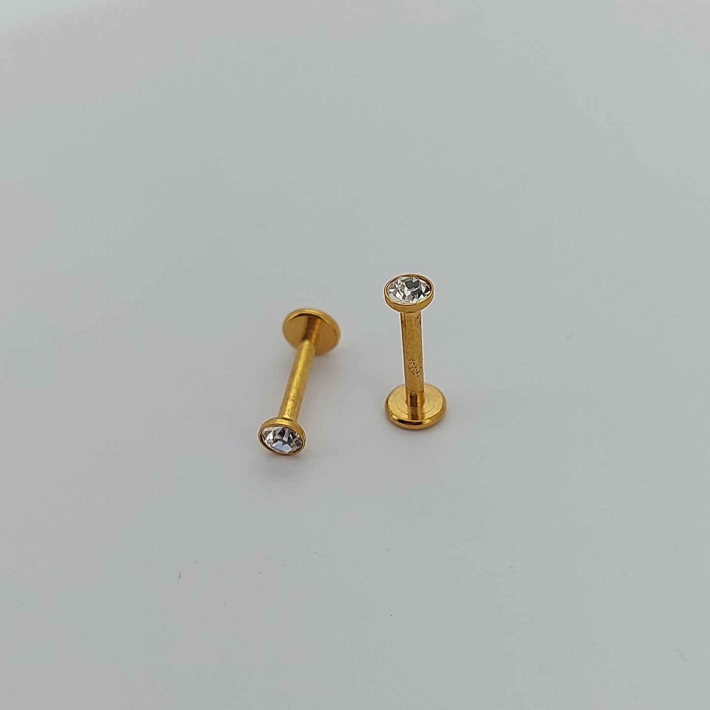 PVD Plated Internally threaded crystal Labrets 1.2mm(16g) - gold & rose gold