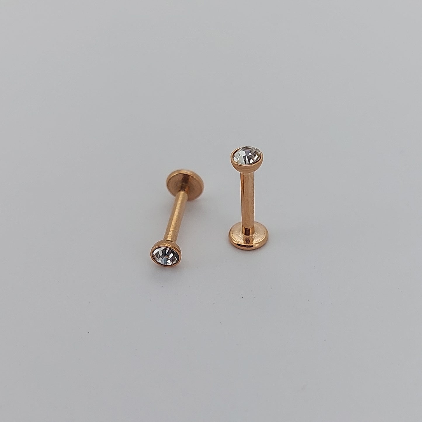PVD Plated Internally threaded crystal Labrets 1.2mm(16g) - gold & rose gold