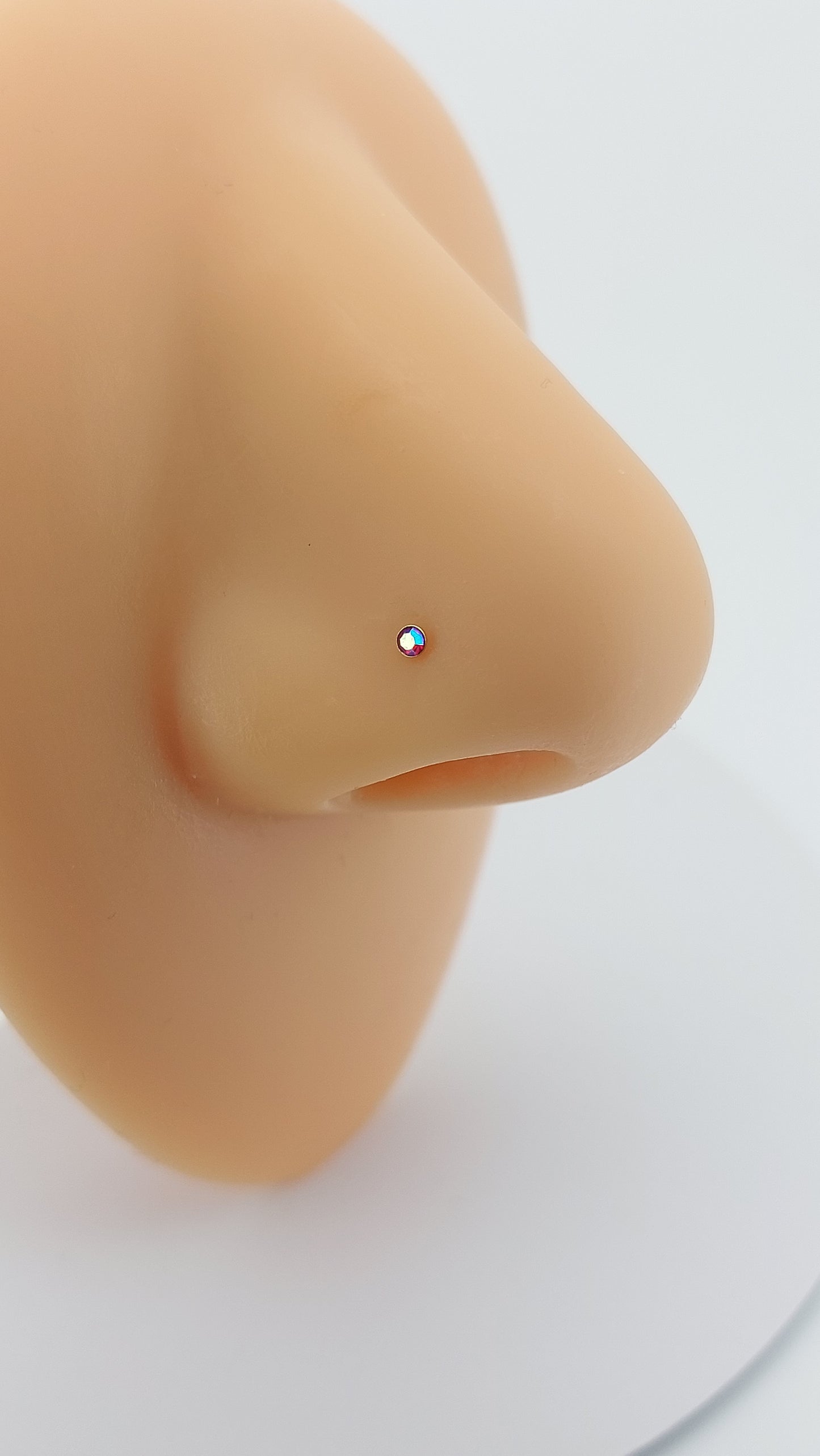 14k Gold bezel set Nose Bone - assorted colours