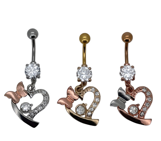 Butterfly Heart Navel Bar