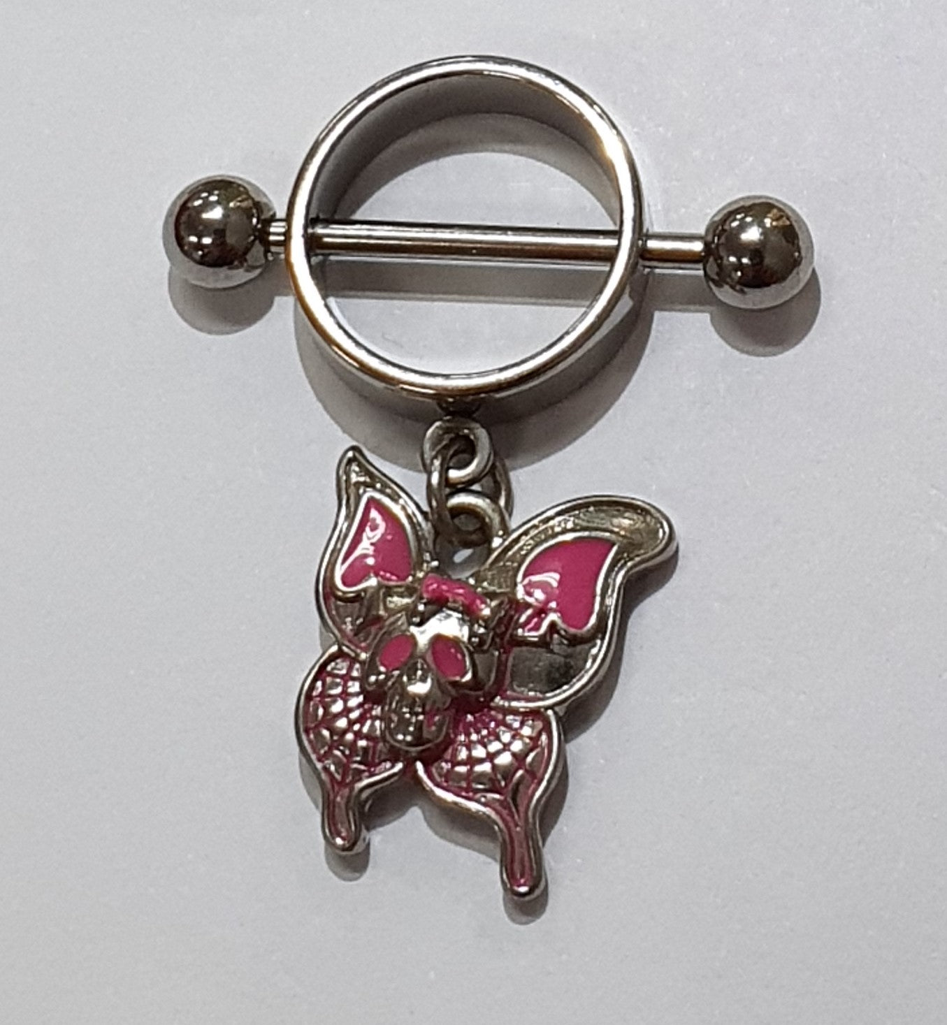 Circle Nipple Shield with Pink Skull Butterfly