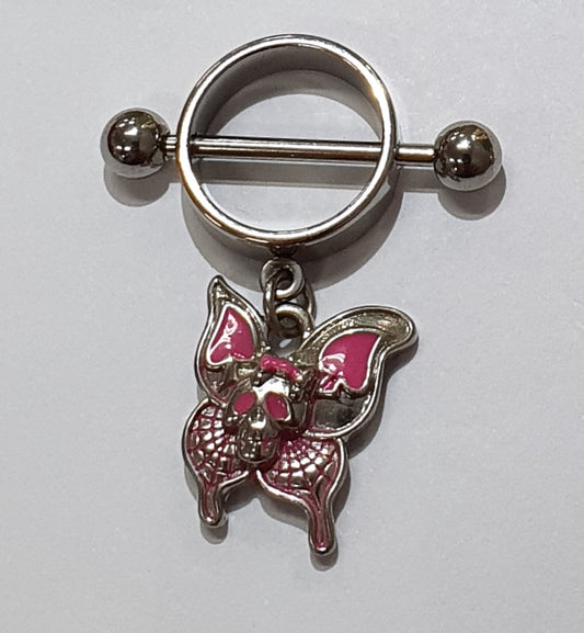 Circle Nipple Shield with Pink Skull Butterfly