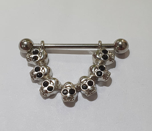 Crescent Skull Nipple Shield with Black Jewels