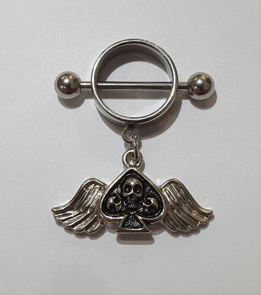 Circle Nipple Shield with Skulls in Black Spade & Wings