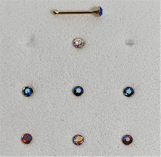 14k Gold bezel set Nose Bone - assorted colours