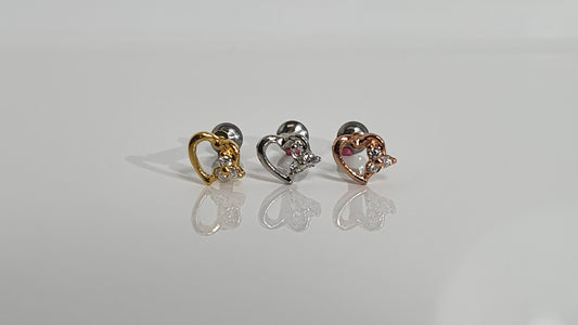 3 Crystal Heart-Shape Labret Stud