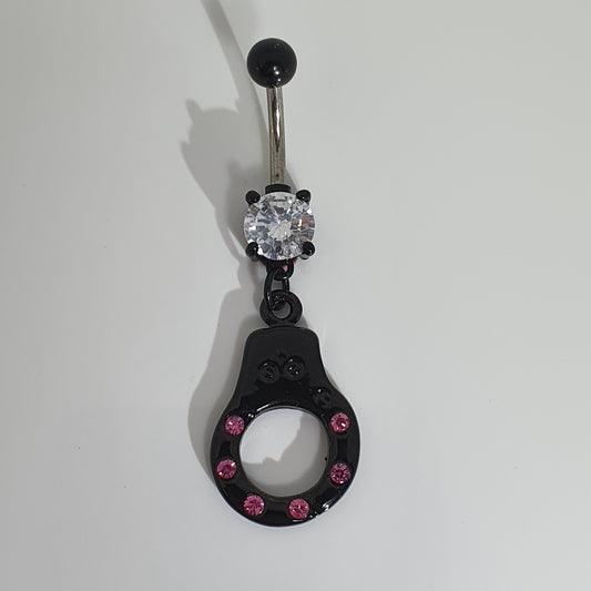 Black PVD Decorative Jewelled Navel Stud (Handcuff & Horseshoe)