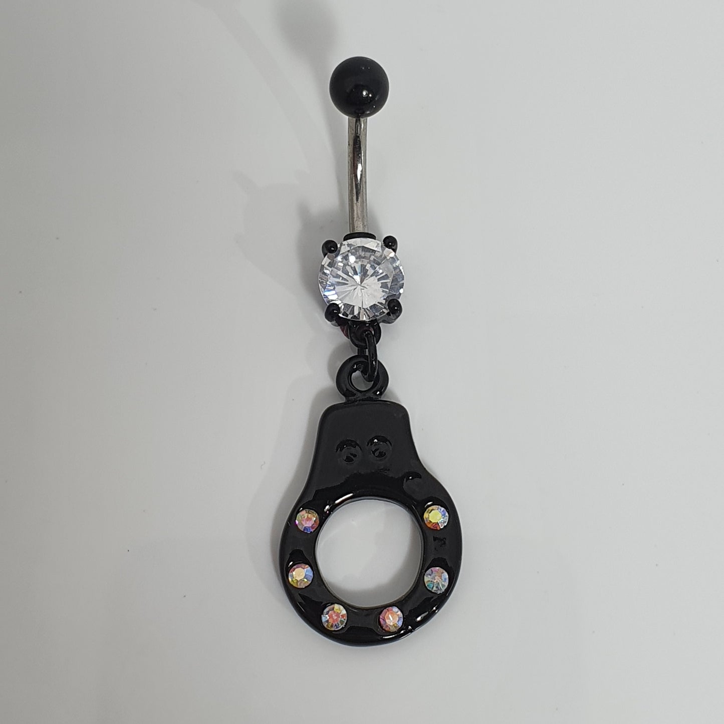 Black PVD Decorative Jewelled Navel Stud (Handcuff & Horseshoe)