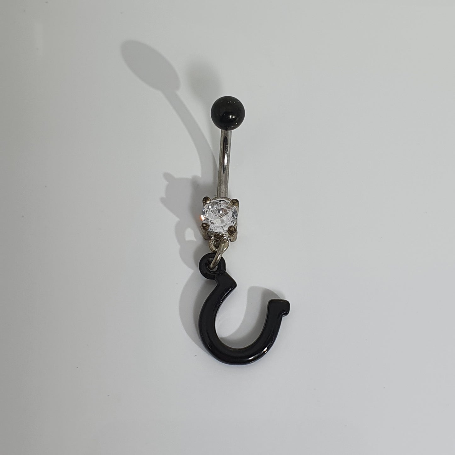 Black PVD Decorative Jewelled Navel Stud (Handcuff & Horseshoe)