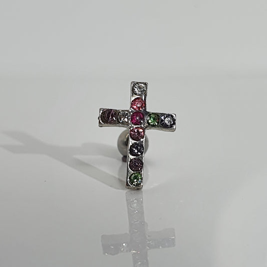 Cross with Multi-Colour Jewels Helix Bar