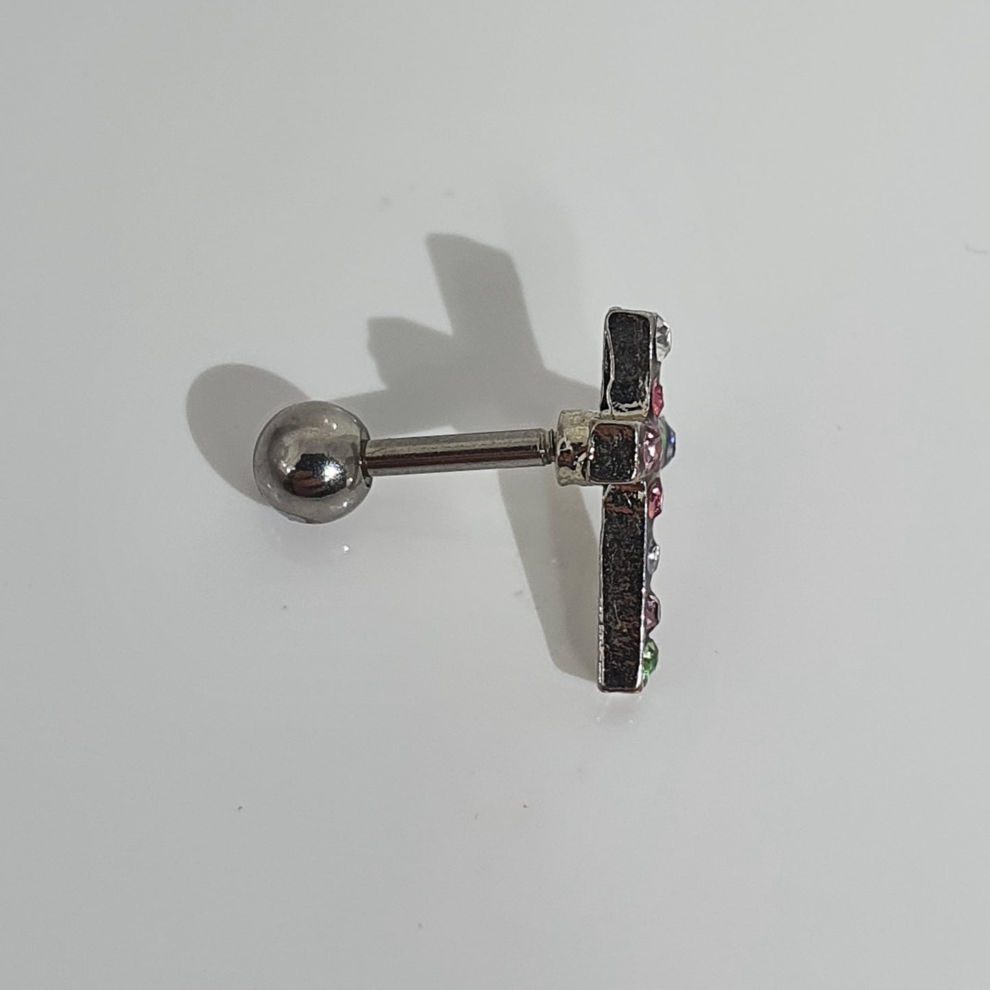 Cross with Multi-Colour Jewels Helix Bar