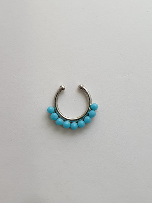 Blue Beaded Fake Septum Ring Silver and Gold