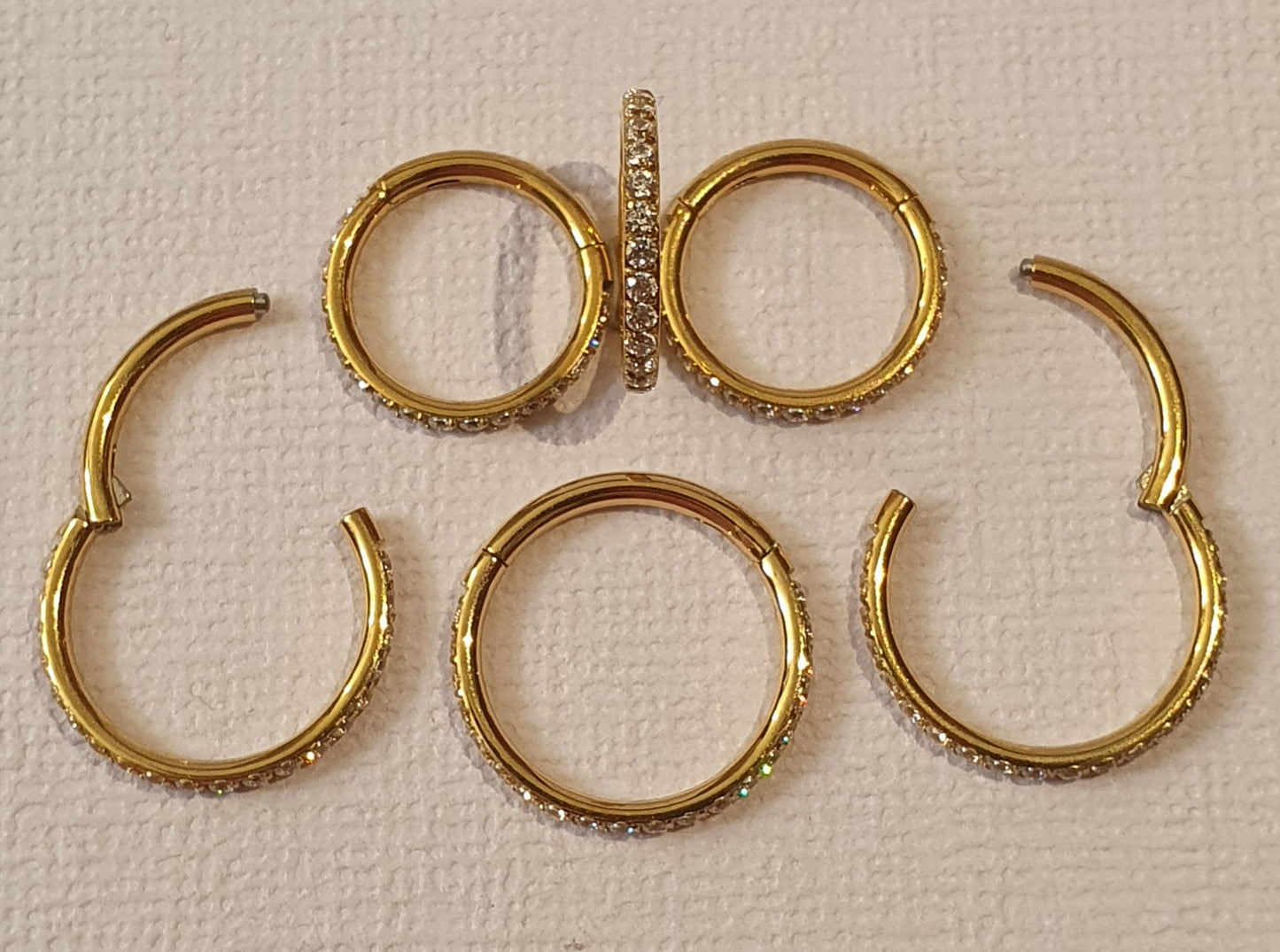 Hinged Ring with Edge Facing Crystals 1.2mm - slimline - silver & gold