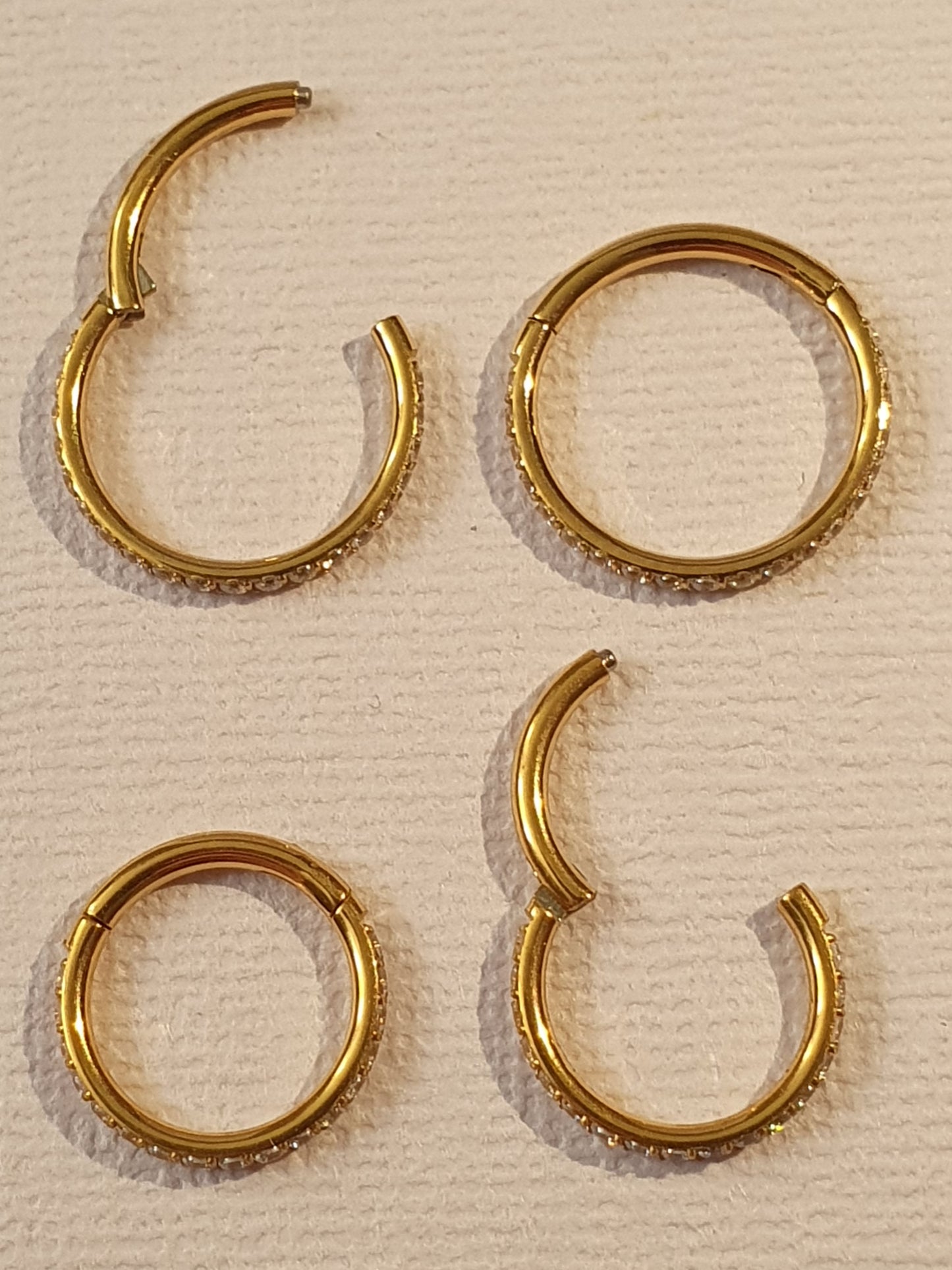 Hinged Ring with Edge Facing Crystals 1.2mm - slimline - silver & gold
