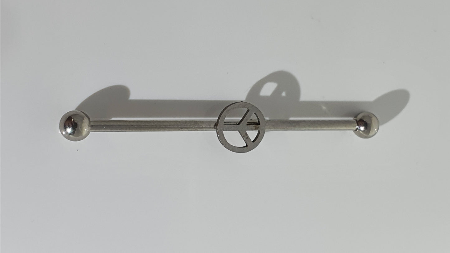 Peace Sign Industrial Barbell