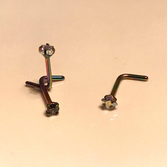 Crystal Nose Stud L-shape (rainbow)