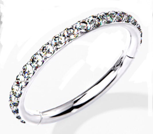 Hinged Ring with Edge Facing Crystals 1.2mm - slimline - silver & gold