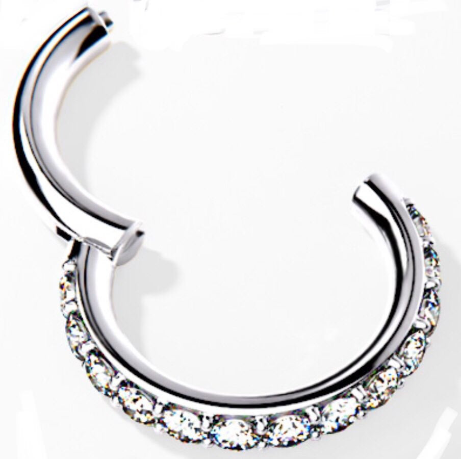 Hinged Ring with Edge Facing Crystals 1.2mm - slimline - silver & gold