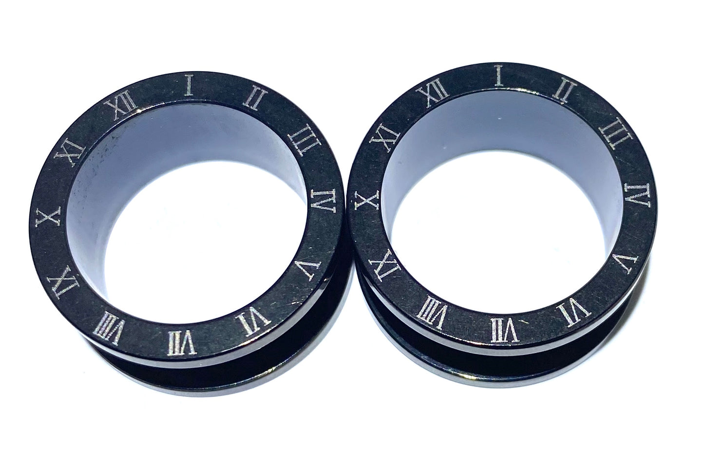 Gloss Black PVC Roman Clock Flesh Tunnel (Threaded)