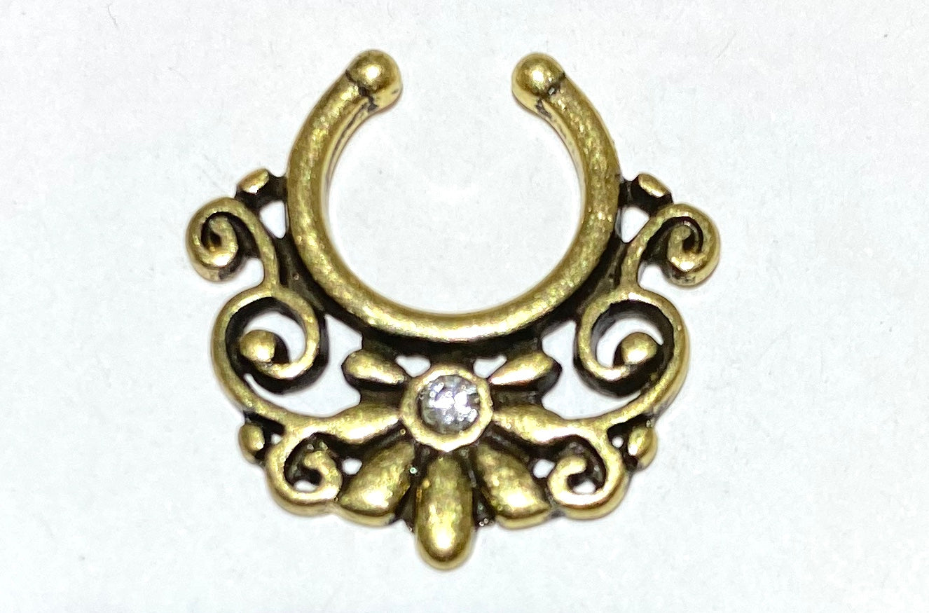 Flower Lace Fake Septum Ring with Diamante Centre