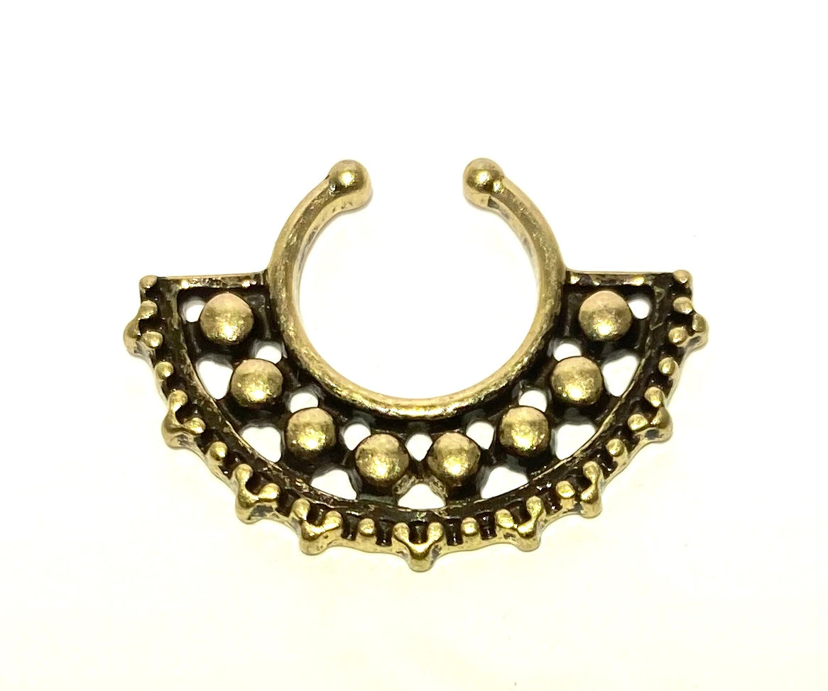 Aztec Half Flower Fake Septum Ring Silver and Gold