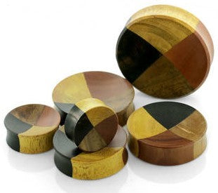 4 Wood Plug With Checkers Inlay