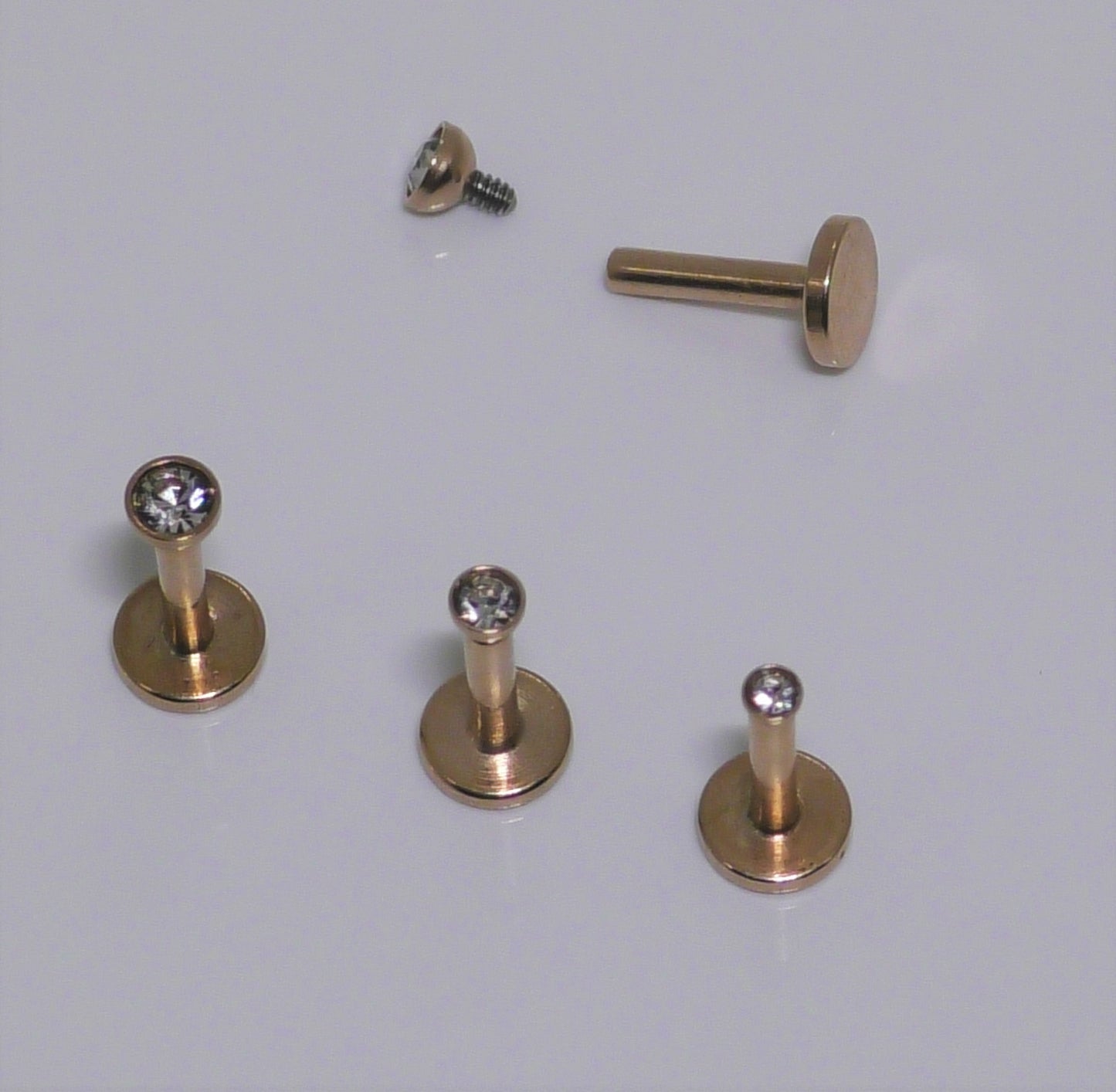 PVD Crystal Labrets 1.2mm(16g) Internally Threaded - gold & rose gold