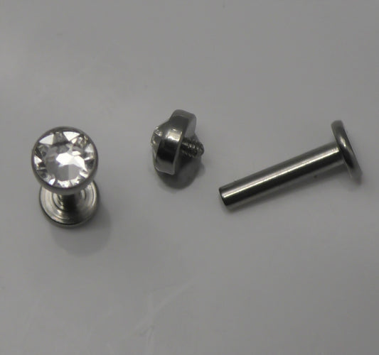Titanium Crystal Labret 1.6x8mm Internally Threaded