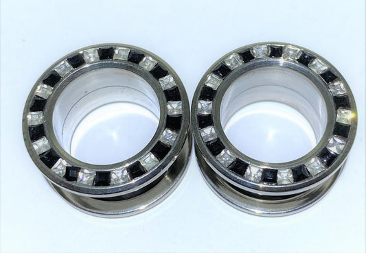 Black and Crystal inlay threaded tunnel