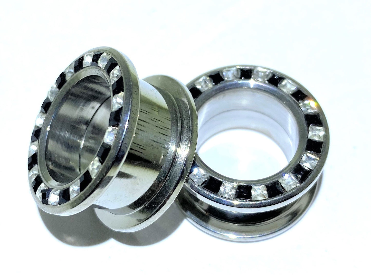 Black and Crystal inlay threaded tunnel