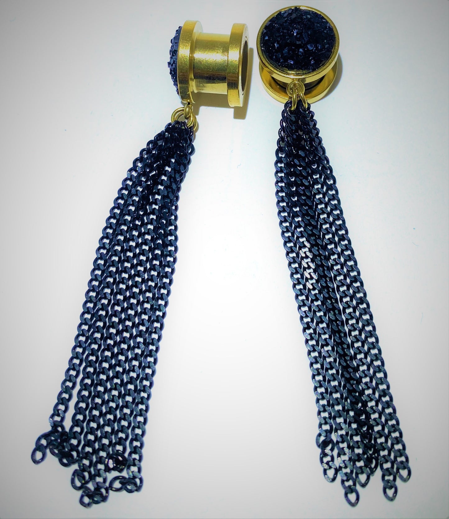Gold Black Crystal with Dangle Chain Plug