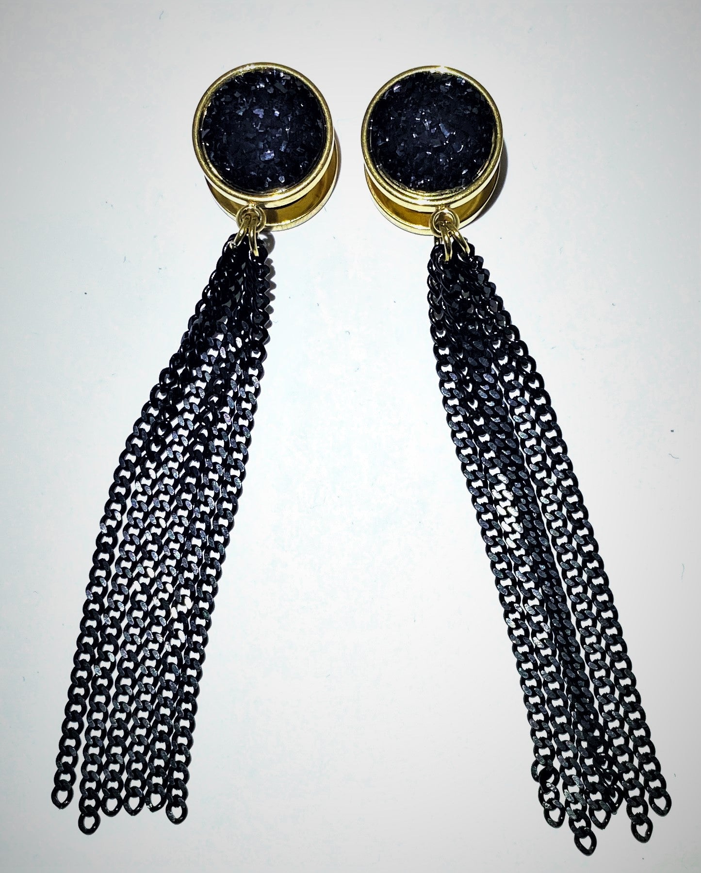 Gold Black Crystal with Dangle Chain Plug