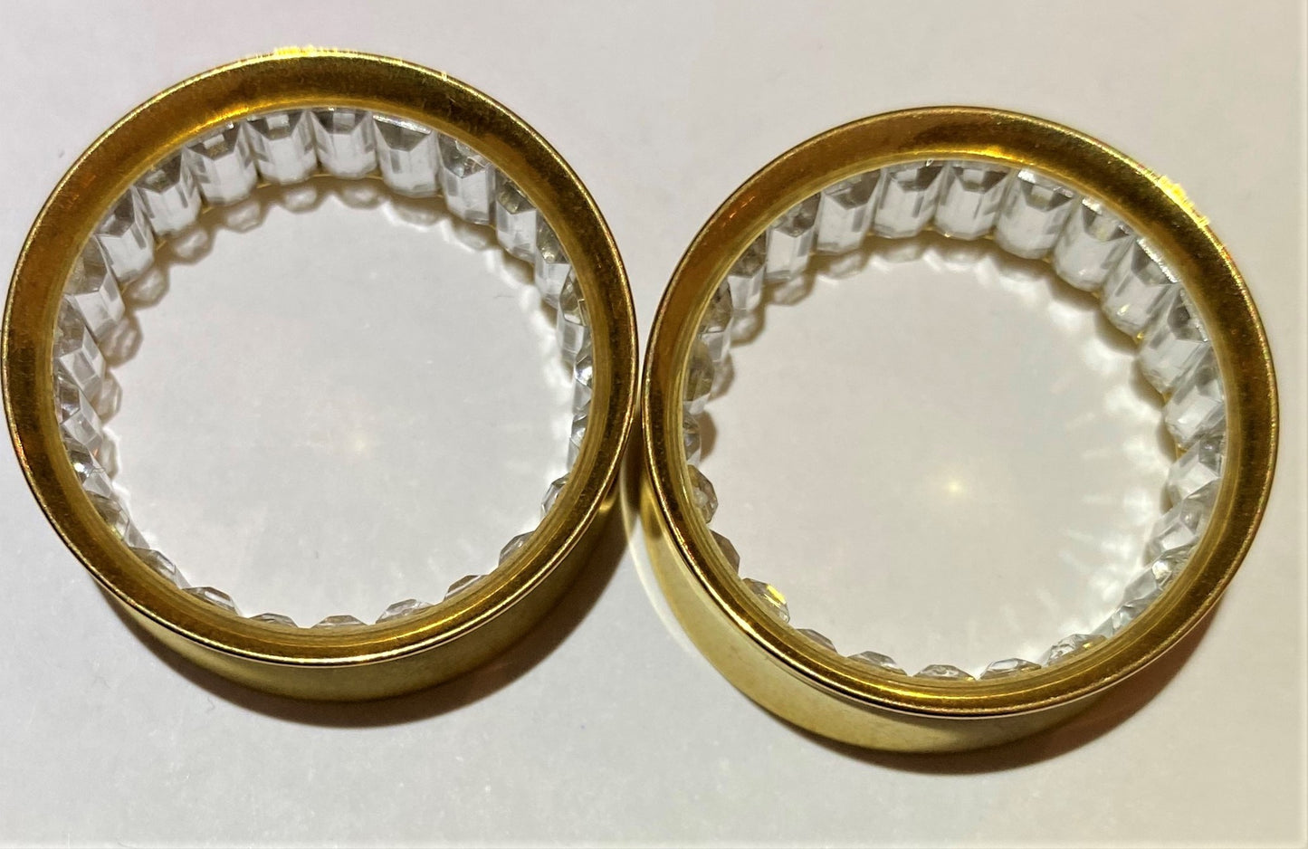Gold PVD Double flared Tunnel with crystal inlay