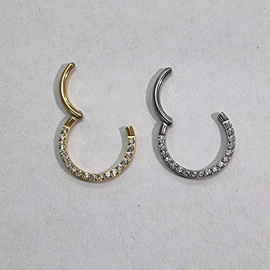 Jewelled Hinged Ring 1.2mm(16g) - Gold & Silver, 2 sizes