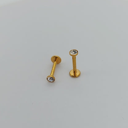 PVD Plated Internally threaded crystal Labrets 1.2mm(16g) - gold & rose gold