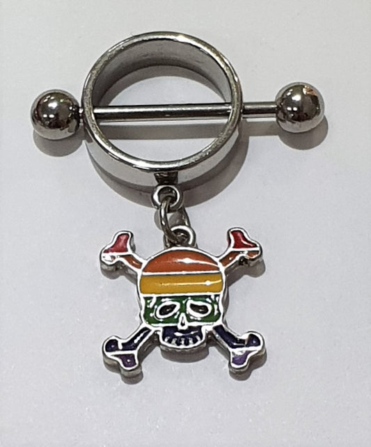 Circle Nipple Shield with Rainbow Skull & Crossbone