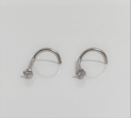9ct White Gold Clawset crystal Nose Screw