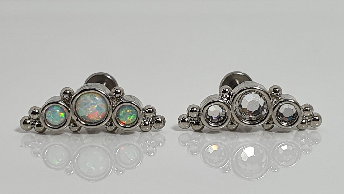 Crescent Gem Cluster Cartilage Jewellery - crystal & opal
