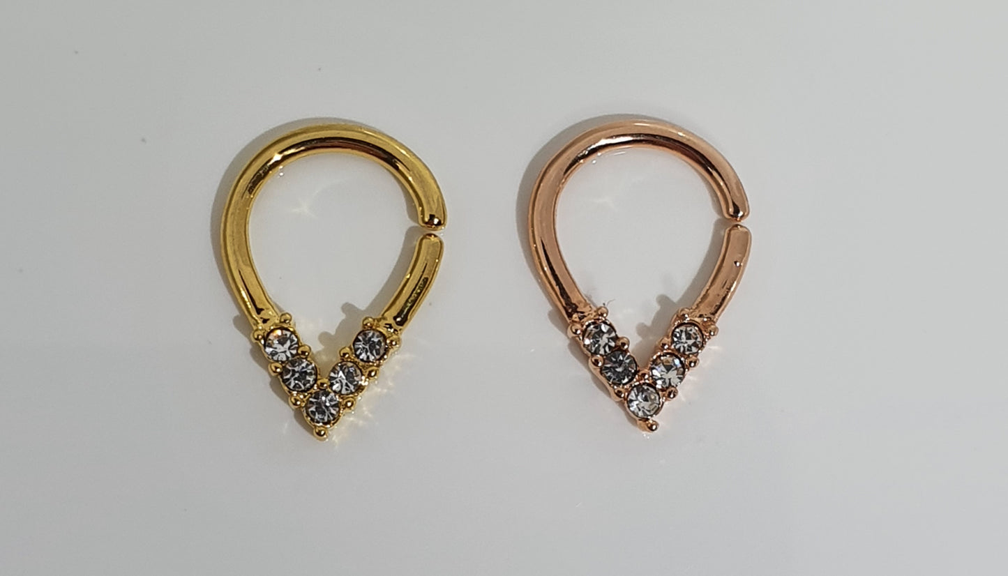 Gold PVD plated teardrop twist rings with cluster crystals 1.2mm(16g)