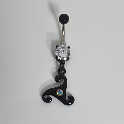 Black PVD Decorative Jewelled Navel Stud (Handcuff & Horseshoe)