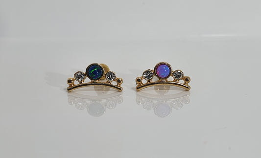 Gold PVD Crown Style Opal Helix Bar
