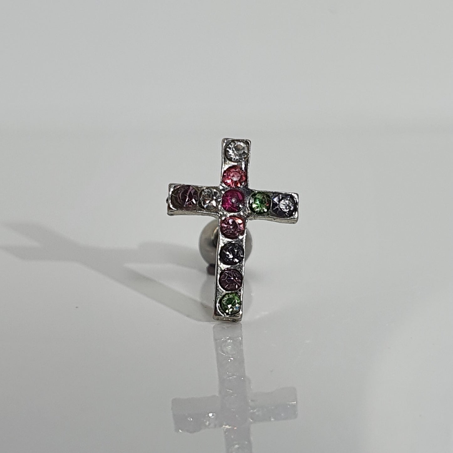 Cross with Multi-Colour Jewels Helix Bar