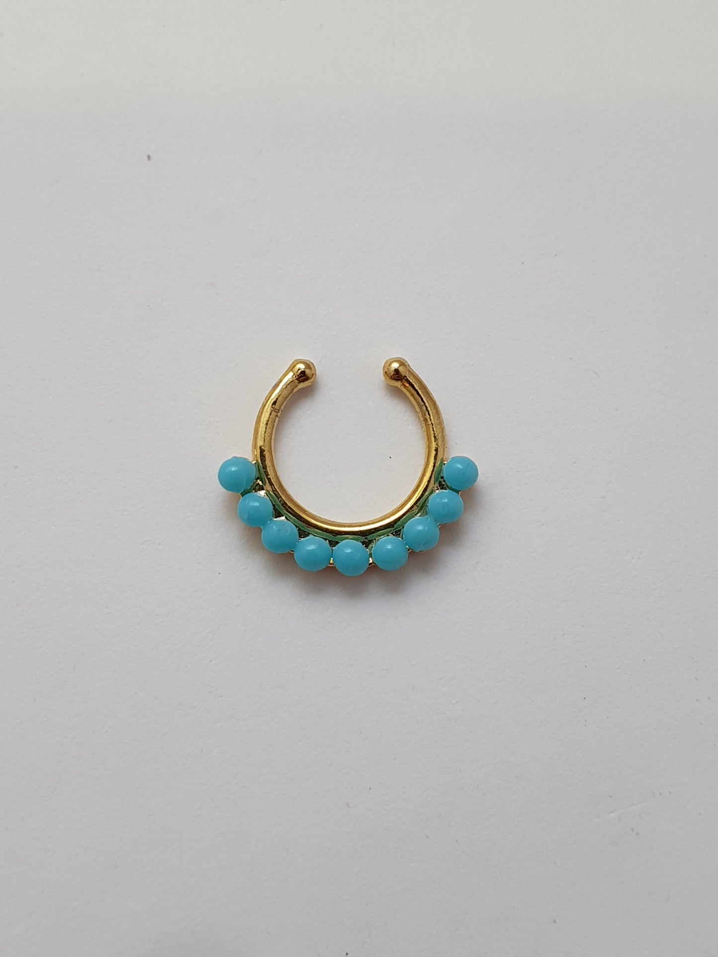 Blue Beaded Fake Septum Ring Silver and Gold