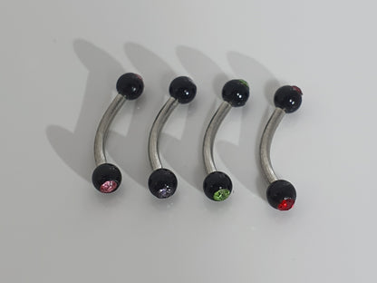 Jewelled Black Acrylic Balls Curved Barbell 1.2mm(16g)