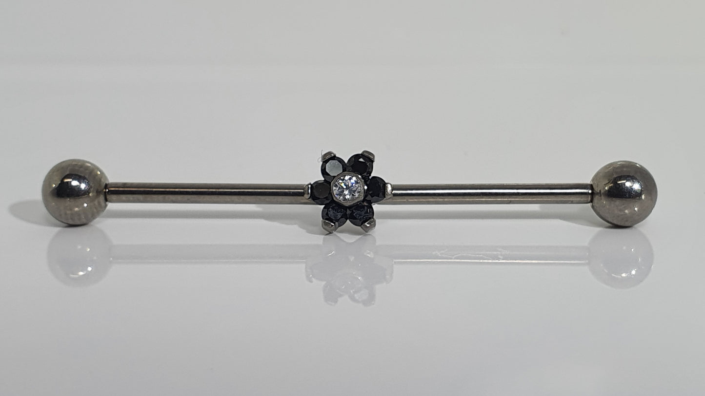 Titanium Crystal Flower Industrial Barbell