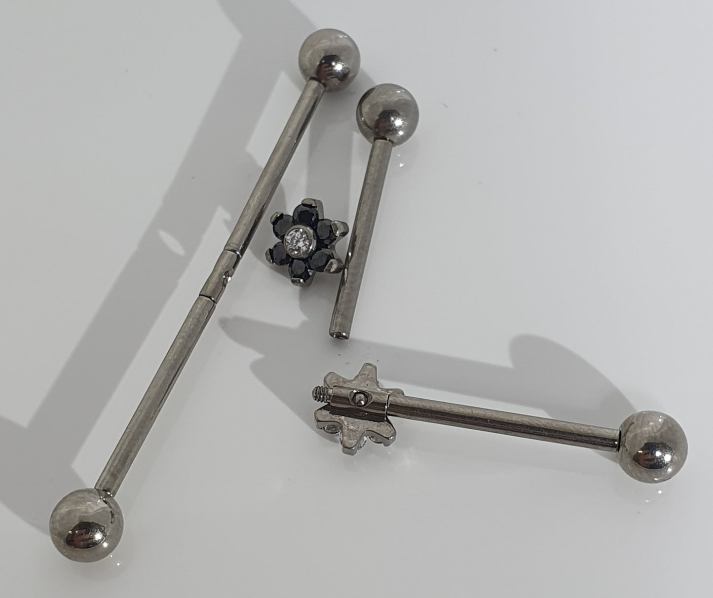 Titanium Crystal Flower Industrial Barbell