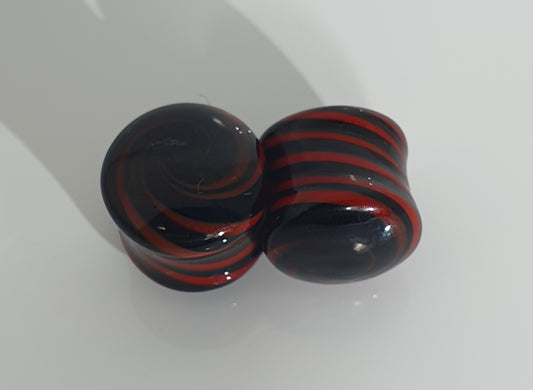 Black and Red Swirl Glass Plug